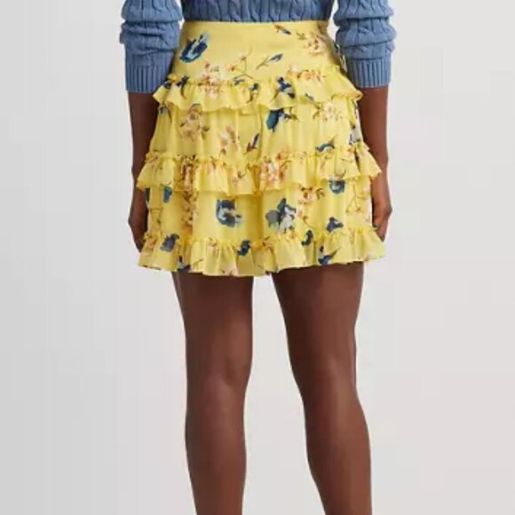Lauren Ralph Lauren Floral Ruffle Trim Georgette Mini Skirt. Sz: 8 - Picture 4 of 7